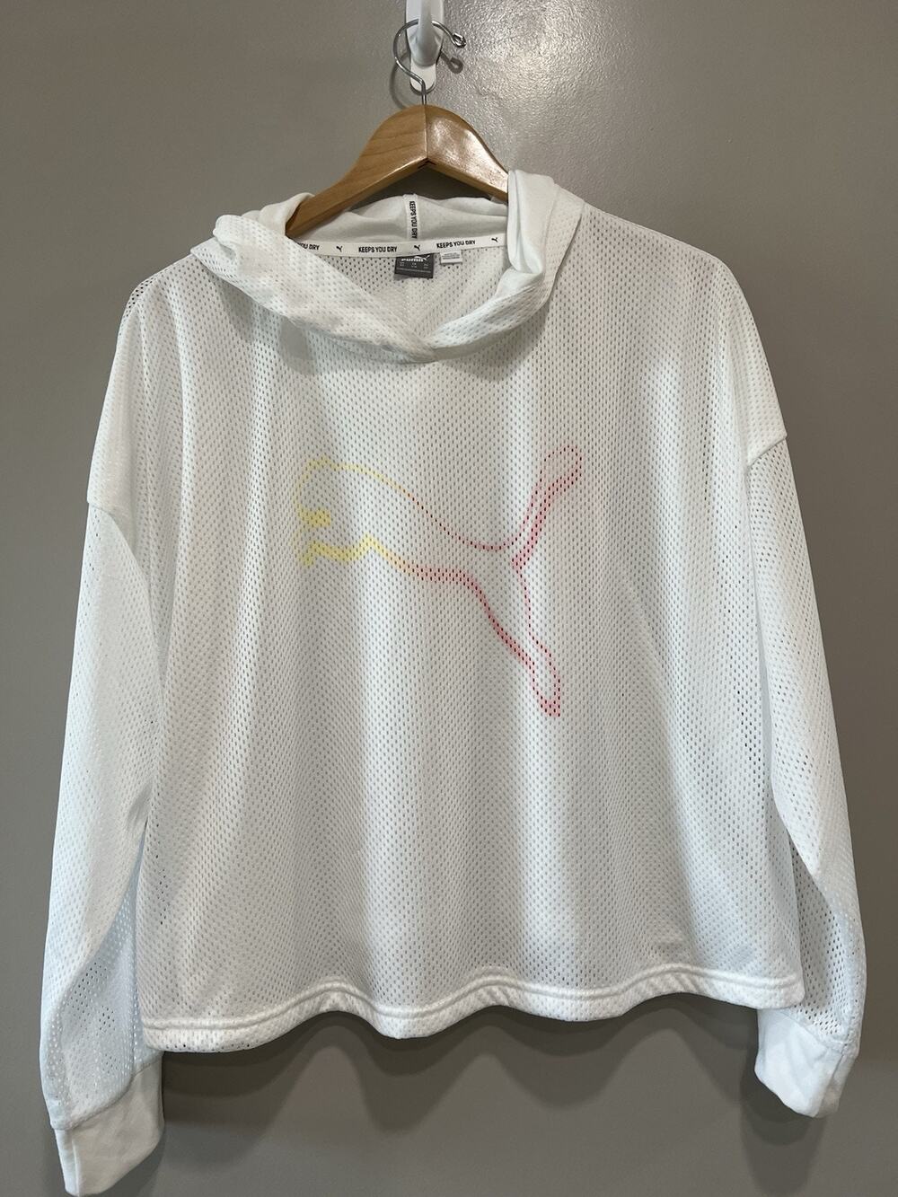 NWOT Puma cropped Baggy White sheer layer mesh Hoodie Athleisure Yoga Size 2X
